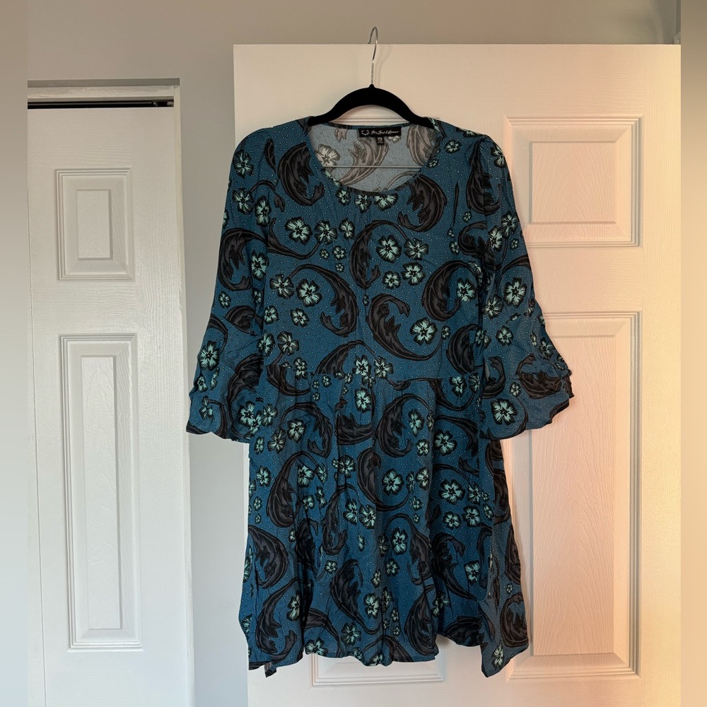 For Love & Lemons Blue Bell Sleeve Dress